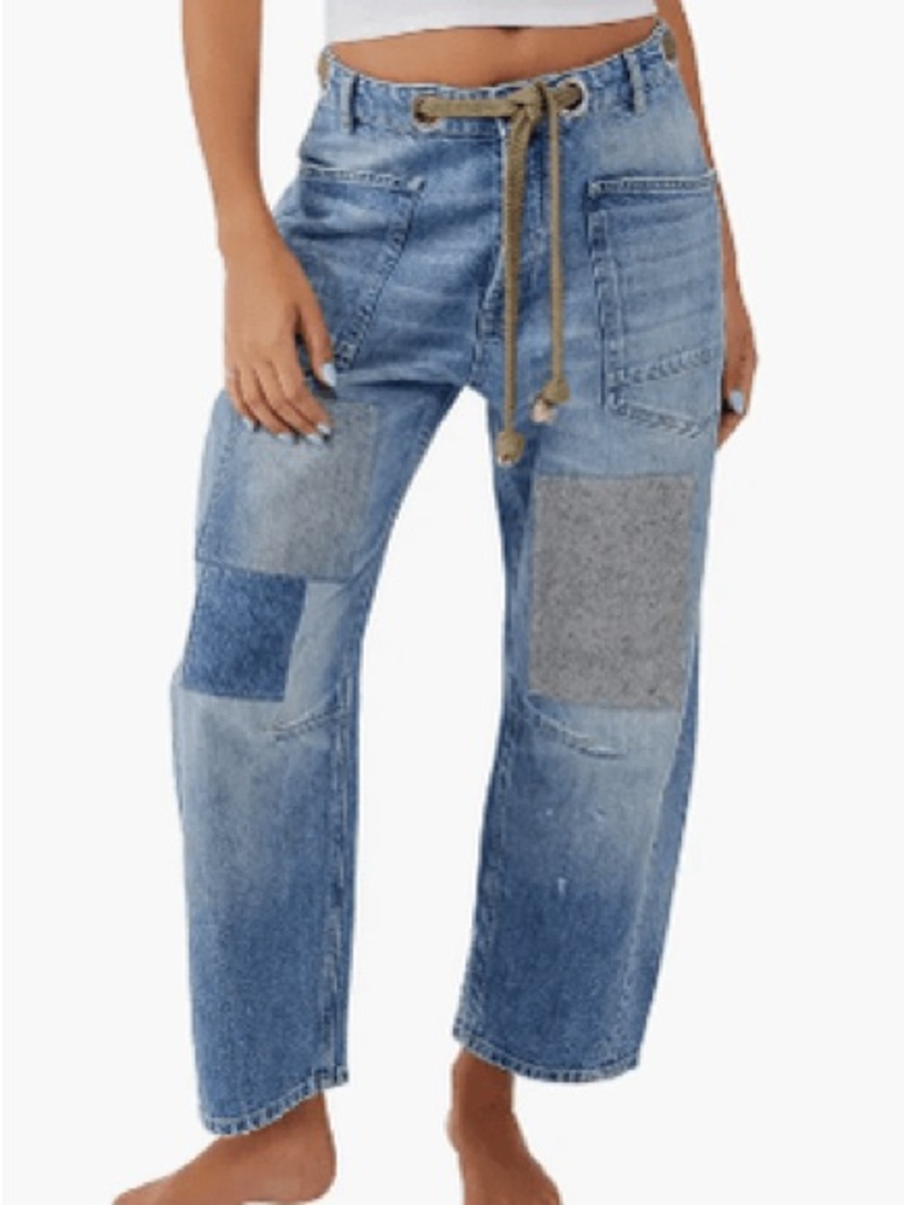 Free People Patchwork Light Blue Denim Jeans